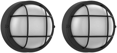 8 Inch Black Round Bulkhead LED Light Set of 2,Nautical Outdoor Lights Black Round LED Sauna Light 3000K,1500LM,15W Outdoor 8" Nautical Bulkhead Wall Lights by Faymartlighting