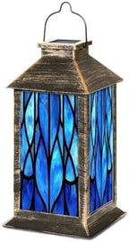 Solar Lantern Blue Stained Glass Window Seamless for Modern Design Luxury Outdoor Garden Hanging Lantern Waterproof Solar Powered Lighting Outside Table Lamp for Deck Yard Camping Patio Decor by Unknown