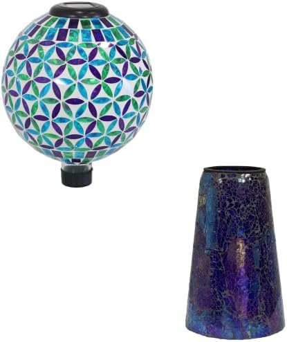 Sunnydaze 10-Inch Cool Blooms Solar Gazing Ball & Purple Mosaic Stand by SunnydazeDecor