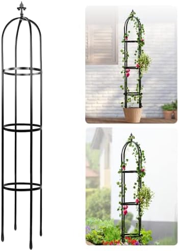 Idzo 100% Metal Obelisk Trellis for Climbing Plants Outdoor 6ft - 72in, Heavy Duty Black Garden Trellis for Climbing Vine with Stone-Look Finish, 1pc by Idzo