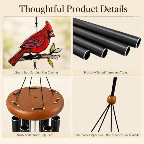 Memorial Wind Chimes for Loss of Loved One - 36 in Cardinal Wind Chimes, Sympathy Gifts for Bereavement, Deep Tone Home Garden Decor for Bereavement, Condolence, Funeral - Image 4