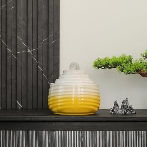 Indoor and Outdoor Fountain Water Feature Fall Ceramic Home Office Decoration mini Tabletop Desktop (Yellow with Ball S092) - Image 2