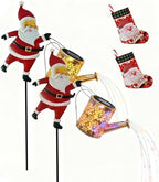 Christmas Solar Kettle Lights Garden Lawn Decorative Lights, Hanging Metal Solar Santa Claus Watering Can Light, Twinkling Santa Kettle Lights for The Season, for Pathway Yard Patio (Colored*2) by Unknown