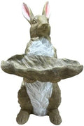 Garden Statues Bunny Sulpture with Leaf-Shaped Tray Fall Decor 22.44 Inch by Guioiby