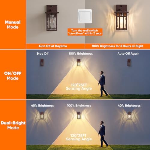BesLowe 10'' Motion Sensor Outdoor Wall Light with GFCI Outlet, Matte Brown - Image 3