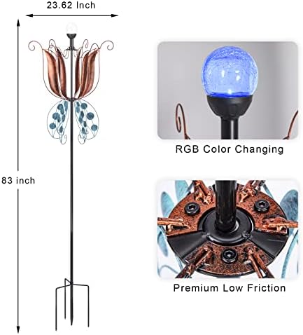 MUMTOP Wind Spinner Outdoor, Large Metal LED Kinetic Wind Sculptures, Tulip - Image 4