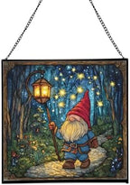 Starglow Gnome Trail Stained Glass Suncatcher – Square Hanging Window Panel for Home or Greenhouse – Whimsical Glass Art Gift for Garden Lovers, Christmas, Halloween, Father Days HMrBzf by Custom