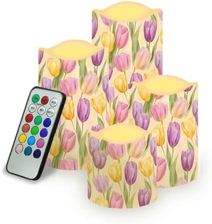 Easter Tulip Flameless Candles Battery Operated Candles Control Timer Color Changing Pillar Candles Bulk Tea Lights Home Table Easter Decoration by Uorisanigo