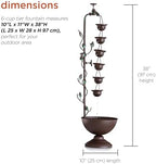 Alpine Corporation MAZ254 Outdoor Floor Tiered Vintage Water Fountain w/ 6 Hanging Cups, Soothing Tier Waterfall, 38", Bronze - Image 3