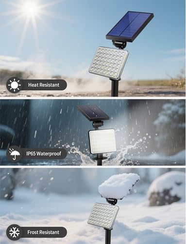 Solar Spotlights Micro-wave Motion Sensor, Outdoor Flood Lights Waterproof with 62pcs Bright LEDs, Landscape Solar Powered Motion Spot Light Dusk-to-Dawn for Garden, Yard, Ground, Wall (White, 2pcs) - Image 5