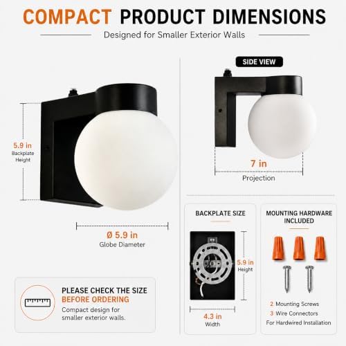 Alighting Dusk to Dawn Outdoor Wall Sconce, Black Globe Porch Light - Image 5