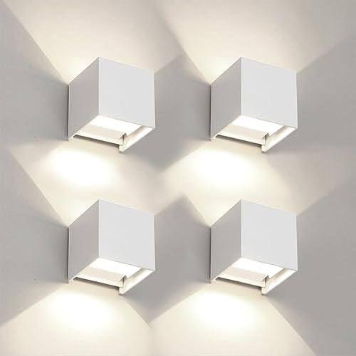 4 PCS LED 12W Outdoor Wall Lights Sconces Exterior/Interior Up and Down Lights IP65 Waterproof Modern Outdoor Lighting Fixtures Square Aluminum Exterior Wall Mount Light White 4000K Natural Lights by MilleLucciole