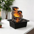 MAOCHI Indoor Fountain 3-Bowl Rockery Soothing Sound Tabletop Fountains Home/Office Decor with Natural River Rocks LED Lights Automatic Watering Pump(22044A) by MAOCHI