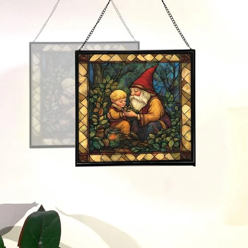 Gnome Mother Tending Her Child Stained Glass Suncatcher – Square Hanging Window Panel for Home, Garden, Nursery, Halloween, Christmas, Memorial Day – Whimsical Glass Art Gift for Gnome Lovers fsm36f - Image 4