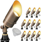 GKOLED 12 Pack Brass Landscape Spotlight, LED Low Voltage Landscape Lighting, Outdoor Adjustable Lights for Yard Wall Lawn Tree Patio Garden, Waterproof Directional Up Light with 5W MR16 Bulb by GKOLED