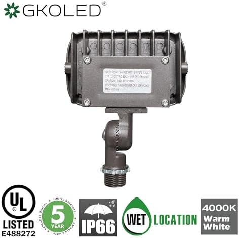 GKOLED 15W Outdoor LED Flood Security Lights, Waterproof Landscape Lighting, 50W PSMH Equivalent, 1500 Lumens, 4000K Cool White, 1/2" Adjustable Knuckle, Compact Size, UL-Listed - Image 6