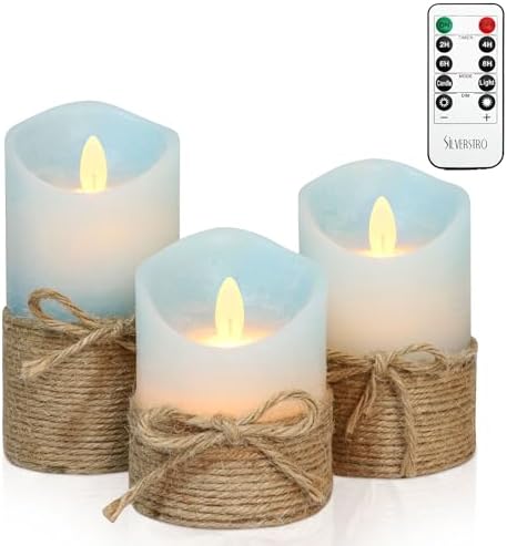 Nautical Decor Ocean Blue Flameless Candles with Remote by Silverstro