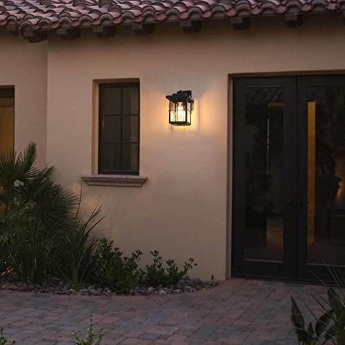 LALUZ Outdoor Wall Light with Seeded Glass, Rectangle Exterior Porch Light with Cross Bar, 1 Pack Waterproof and Anti-Rust Outside Lamp for Porch, Backyard, Patio, Garage, Black - Image 4