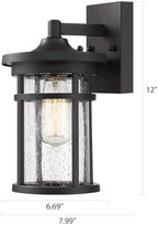 Casia Outdoor Wall Light Fixture, Black Porch Wall Sconce with Seeded Glass, Modern Farmhouse Exterior Lantern, E26 Base Outdoor Light for House, Entryway, Garage, Patio(12" H,1 Pack) - Image 3