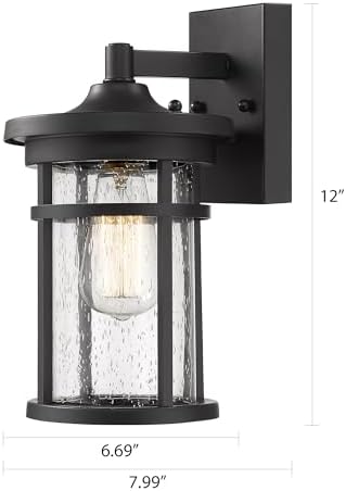 Casia Outdoor Wall Light Fixture, Black Porch Wall Sconce with Seeded Glass, Modern Farmhouse Exterior Lantern, E26 Base Outdoor Light for House, Entryway, Garage, Patio(12" H,1 Pack) - Image 3
