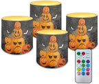 4 Pack Flameless Candles with Remote Halloween Pumpkin Bat Battery Operated Pillar Candles with Timer LED Elictric Tealights for Trick or Treat Party Banquet Home Decorations by Merkmak