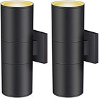 wowlite Outdoor Wall Sconces, Cylinder Up & Down Light, Matte Black, 2 Pack by wowlite