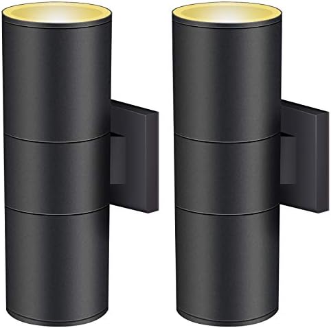 wowlite Outdoor Wall Sconces, Cylinder Up & Down Light, Matte Black, 2 Pack by wowlite