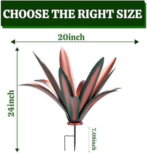 Large Tequila Rustic Sculpture, Rustic Metal Agave Plants for Outdoor Patio Yard Mexican Plant Garden， Agave Outdoor Lawn Ornaments Yard Stakes (Green 2pc) - Image 2