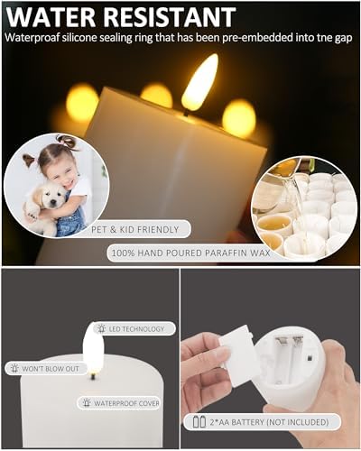 12 Pcs White Flameless Candles Flat Top LED Candles with Remote Timer, Pillar Flameless Candle Bulk Flickering Battery Operated Candle for Wedding Festival Outdoor Home Decor D 3'' H 4'' 5'' 6'' - Image 3