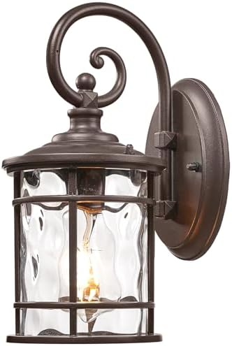 Porch Lights 0utdoor 12.5 Inch Height Exterior Lighting Fixtures with Water Ripple Glass Die-Casting Aluminum Outside Lights for House Porch Garage Yards E27 Socket ORB Finish by Naxttii