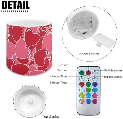 Valentines Day Full Red Heart Print Battery Operated Flameless Candles with Remote and Timer Flameless LED Pillar Candles for Banquet, Weddings, Home Decoration Pillar Lights - Image 2