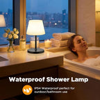 LUTEC Shower Lamp Waterproof, 6000mAh Rechargeable Cordless Table Lamp with 3 Color Temps and Stepless Dimming, Touch Control & Portable LED Nightlight for Bathroom, Desk, Outdoor(Black) - Image 4
