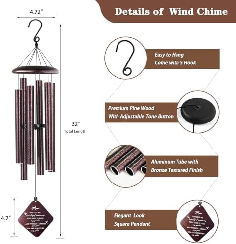Sympathy Gifts for Loss of Mom, 32" Memorial Wind Chimes for Loss of Mother, Windchimes, Condolence Bereavement Gifts in Memory of Mom (Bronze) - Image 6