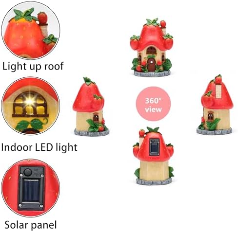 Solar Fairy Garden Houses - Fairy Outdoor Decor Strawberry Houses with Solar Light for Patio Balcony Yard,Lawn Ornament Perfect Garden Gift - Image 4