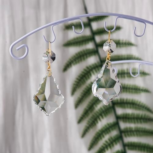 24Pcs 2.0" Clear Color Chandelier Crystals Parts Maple Leaf Prism Pendant Connected Glass Octagon Beads Chain for Chandelier Decoration, Party,Wedding Decorative (Clear Beads with Gold Plated Pin) - Image 3