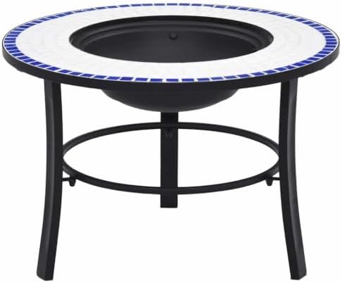 Blue White Ceramic Fire Pit 26.8 Inch Outdoor Wood Burning with Stand by MNISDFL