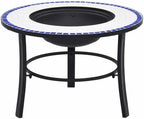 Blue White Ceramic Fire Pit 26.8 Inch Outdoor Wood Burning with Stand by MNISDFL