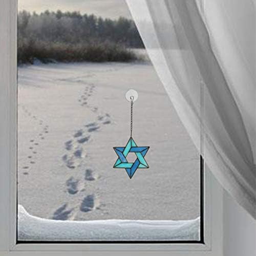 Jewish Star Stained Glass Window Hanging,Star of David Suncatcher - Image 3