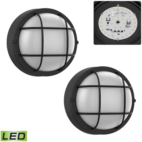 8 Inch Black Round Bulkhead LED Light Set of 2,Nautical Outdoor Lights Black Round LED Sauna Light 3000K,1500LM,15W Outdoor 8" Nautical Bulkhead Wall Lights - Image 7