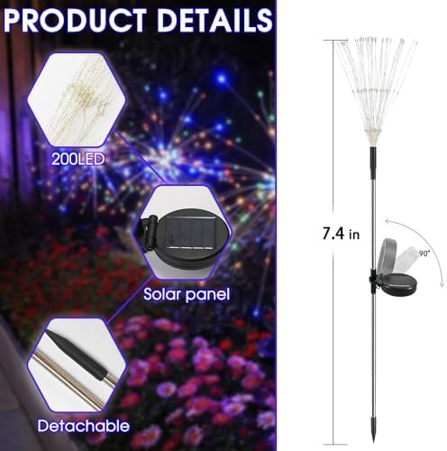 HPUFKOT Solar Garden Lights Outdoor,Waterproof Garden, 2PC 200 LED Twinkling Firework Lights Decorative with 8 Modes,Decor for Yard Patio Pathway Lawn for Yard Outside Fairy Decorative - Image 7