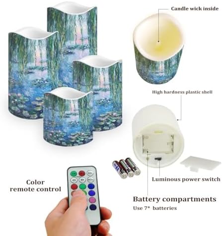Claude Monet Poster LED Flameless Candles with Realistic Flickering Flame Battery Operated Outdoor Pillar Candles (4 Pack) Decorative Lighting for Patio Yard Garden & Porch Decor - Image 3