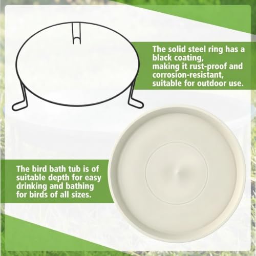 14.37'' Ground Bird Bath for Outside Large Bird Bath, Milky White - Image 3