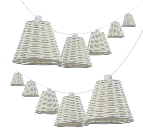 JONATHAN Y Payton 10-Light Faux-Rattan Outdoor String Lights, White - Image 7