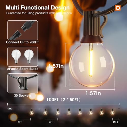 addlon 100FT Outdoor String Lights G40 LED Remote Dimmable Waterproof - Image 6
