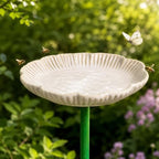 Ceramic Pollinator Watering Station for Bees and Butterflies, Shallow Garden Water Dish on Green Stake, Outdoor Insect Water Bowl for Patio Yard Flower Bed Decor, 1 Pack, Cream White by Unknown
