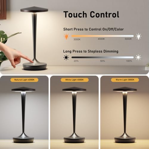 Rechargeable Table Lamp Cordless LED Touch Light Set of 2 Black - Image 4