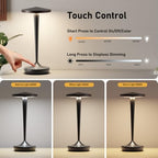 Rechargeable Table Lamp Cordless LED Touch Light Set of 2 Black - Image 4