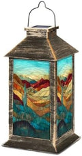 Solar Lantern Western Landscape Stained Glass Cactus Turquoise Outdoor Waterproof Garden Hanging Lantern Solar Powered Lighting Outside Table Lamp for Patio Deck Camping 1 Pack by Unknown