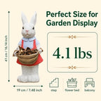 Pink Bunny Planter Garden Statue with Basket, 16.14in Resin Outdoor Decor - Image 2