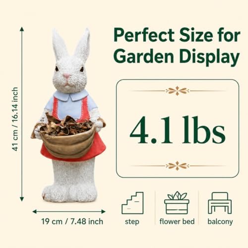 Pink Bunny Planter Garden Statue with Basket, 16.14in Resin Outdoor Decor - Image 2